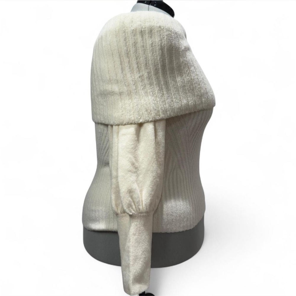 Anthropologie Tessa Off-The-Shoulder Puff-Sleeve Sweater Ivory Knit Plus Size - Picture 8 of 11